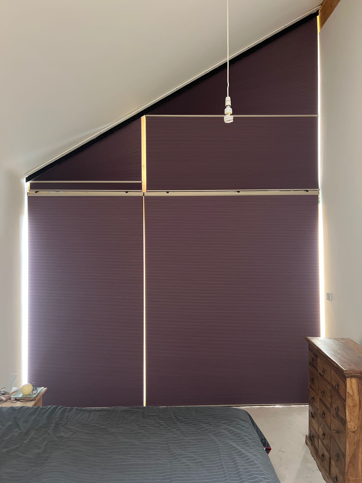 Blackout ClearView Gable Purple Honeycomb Blinds