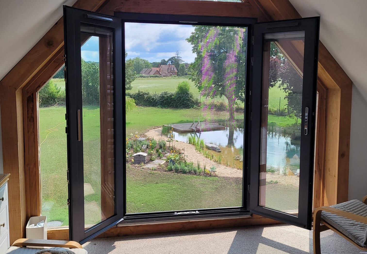 Door insect screens with garden view