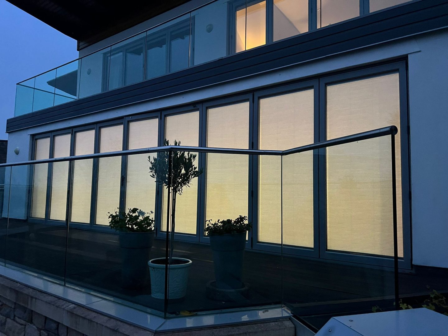 Honeycomb tensioned door blinds from outside