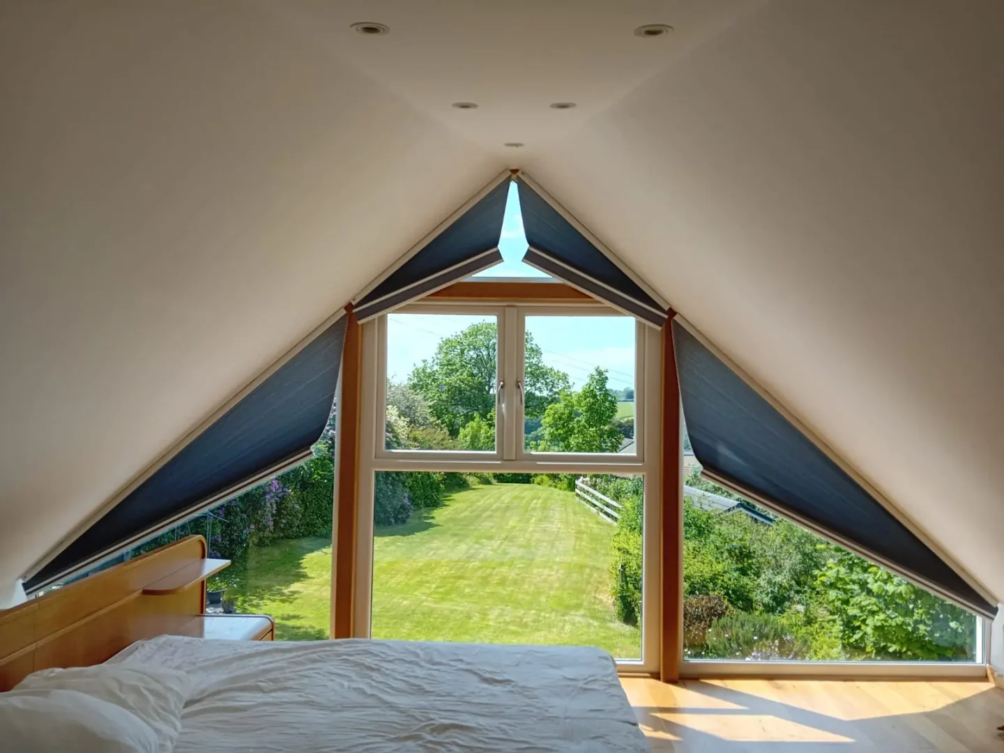 Gable end blinds in bedroom